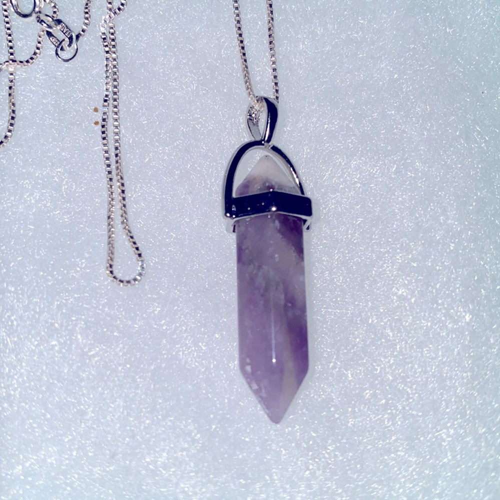 Boho hippie Amethyst Sterling Silver 16” Necklace